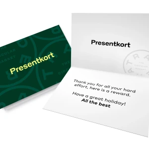 Tradera Presentkort 511kr - Ett stilrent presentkort i värde av 511 kr. i mörkgrönt med gul text. Perfekt som gåva eller belöning till någon som förtjänar det. Inuti finns ett peppande meddelande på engelska. Passar vem som helst som vill ge bort något flexibelt och modernt.