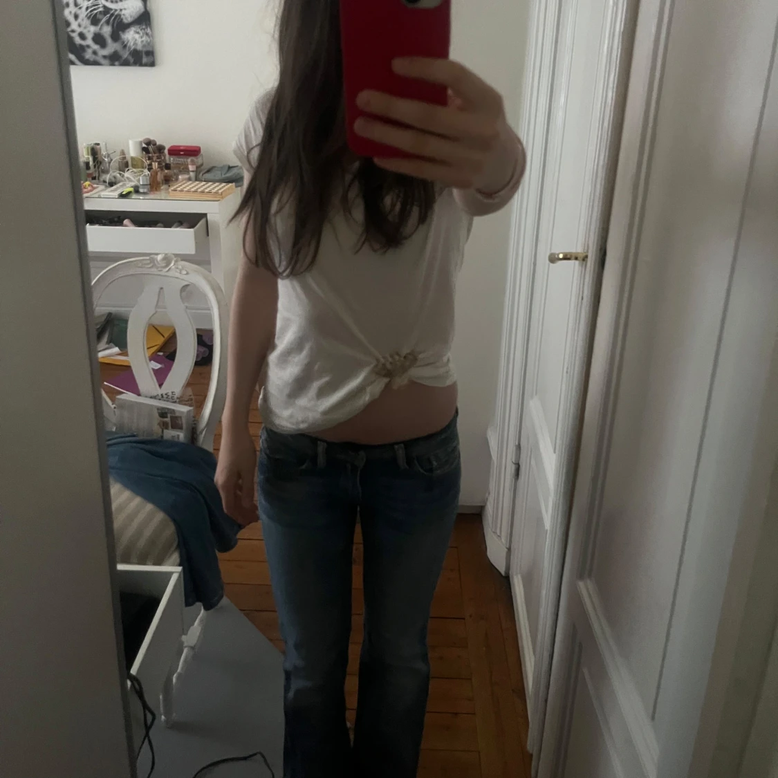 Blå bootcut jeans låg midja - 1