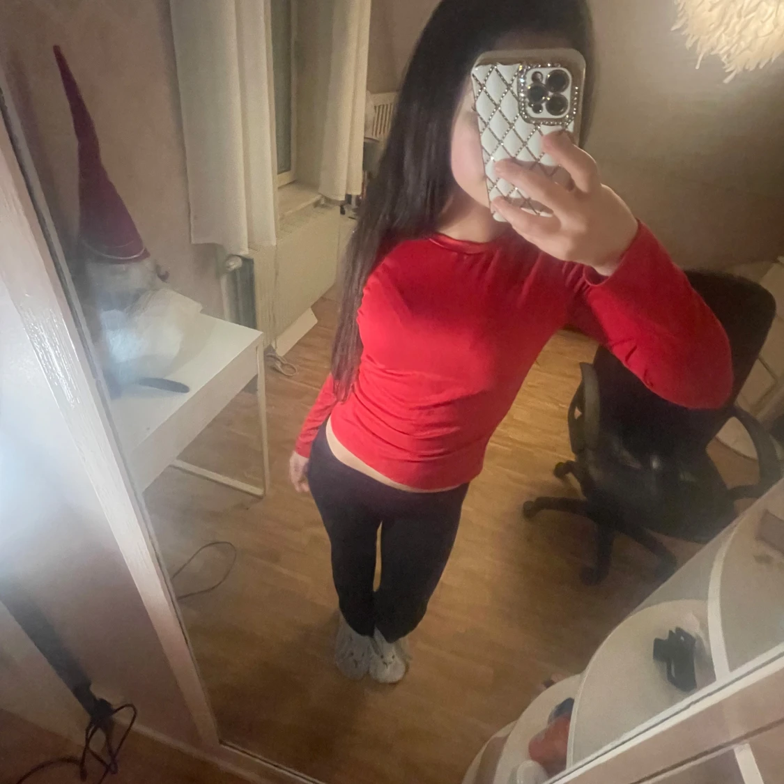 Röd långärmad topp i bomull