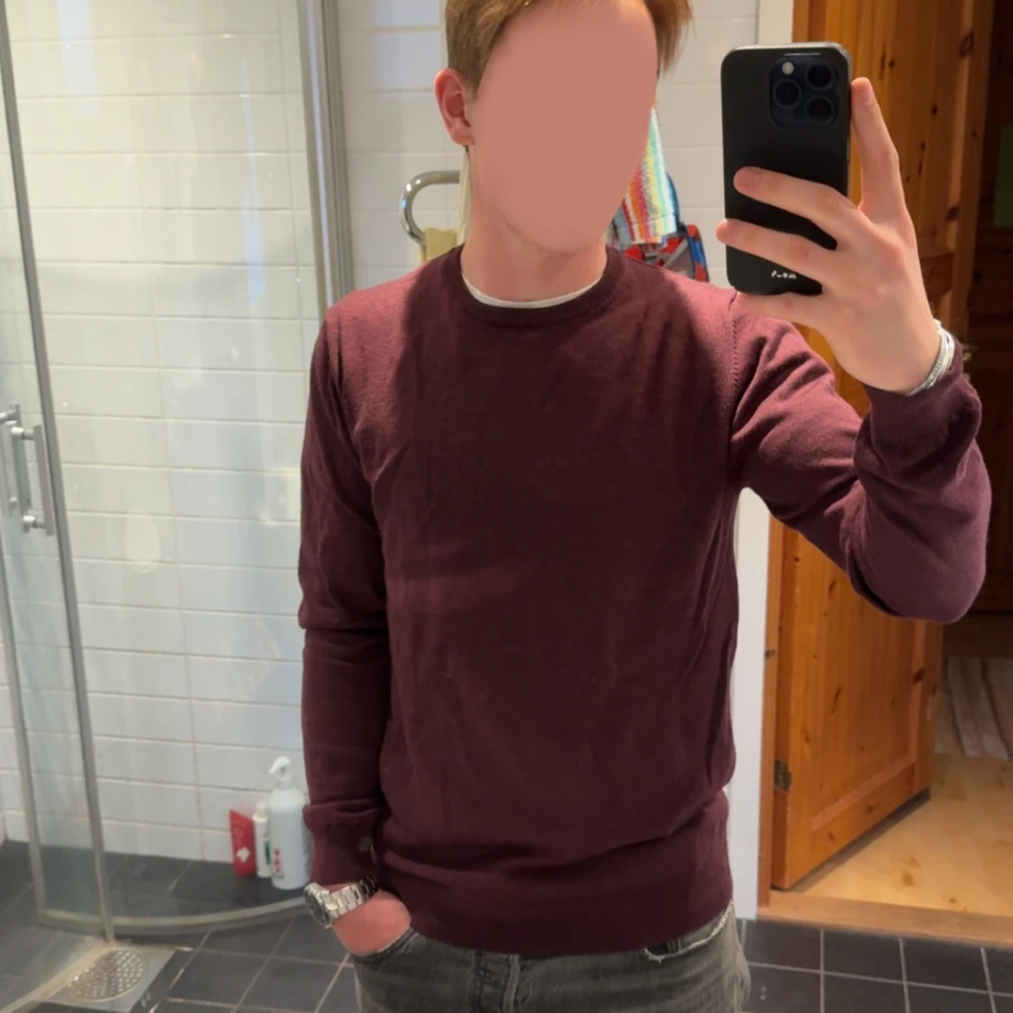 Mörkröd långärmad tröja Merinoull 