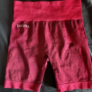Vinröda shorts - Snygga vinröda seamless shorts från Divina med hög midja och ribbade detaljer på sidorna. Köpta för 400 kr från divina för två år sedan. Endast använts 2 gånger. (Defekt, ett litet hål på baksidan, men som enkelt går att sy ihop) 💕