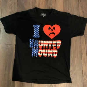 Haunted Mound USA Harold T-shirt  - En Haunted Mound Harold tröja med USA text på framsidan i storlek L. Jag köpte den i 2023 men har bara använt den några gånger. Den är givetvis äkta och jag säljer för jag inte längre lyssnar på HM. Skriv om du vill veta mer!