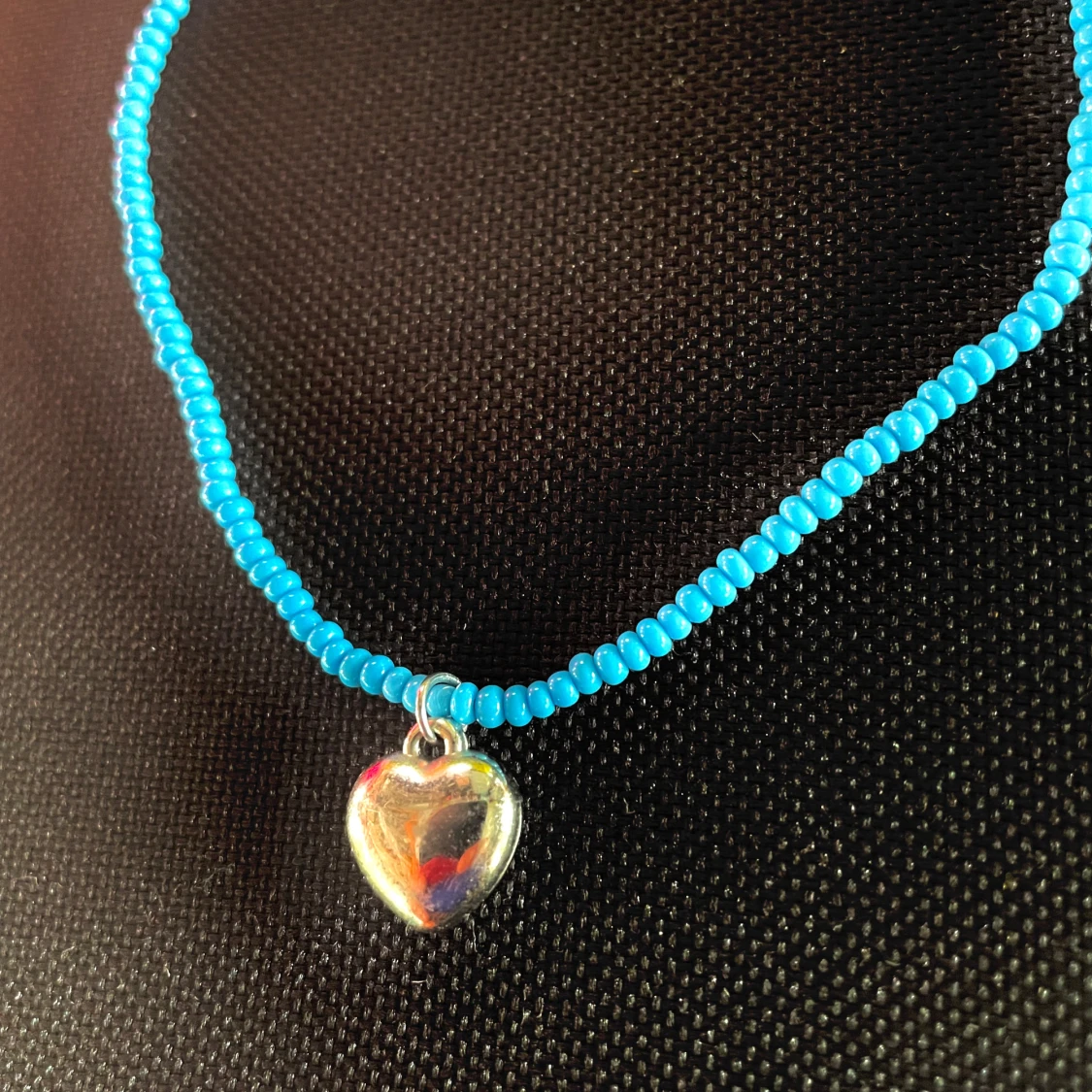 By prisförslag- Blått katt pärlhalsband med hjärthänge Small - 2