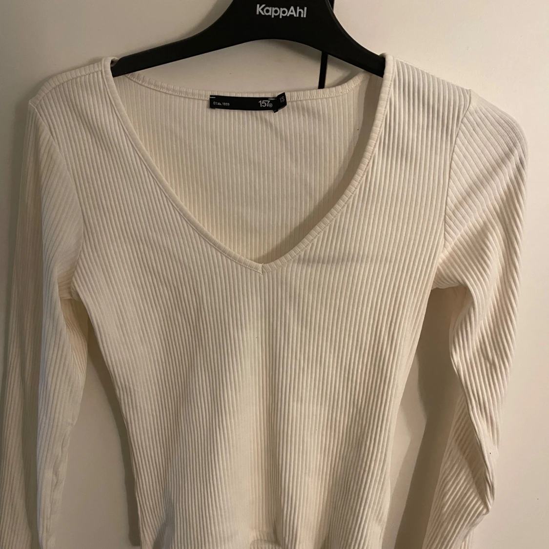 Vit ribbad långärmad tröja 157 XS