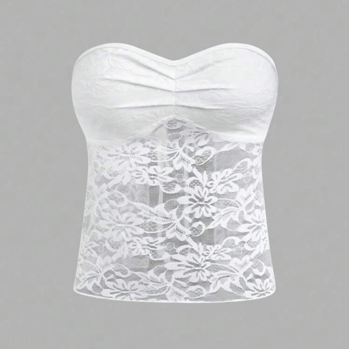 Vit spets bandeau tubtopp med knyt