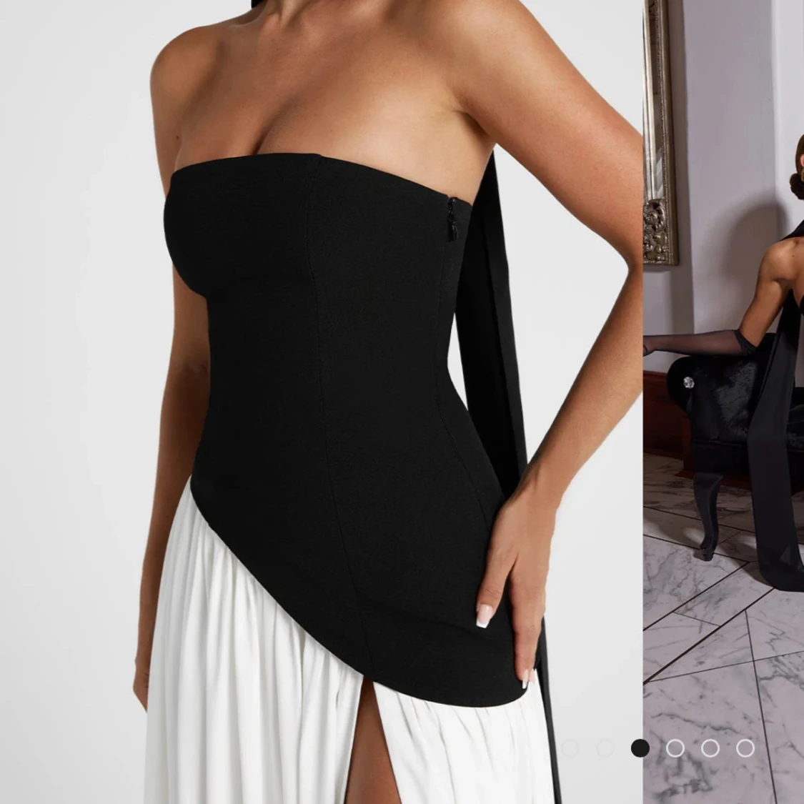 Svartvit långklänning med slits - 3