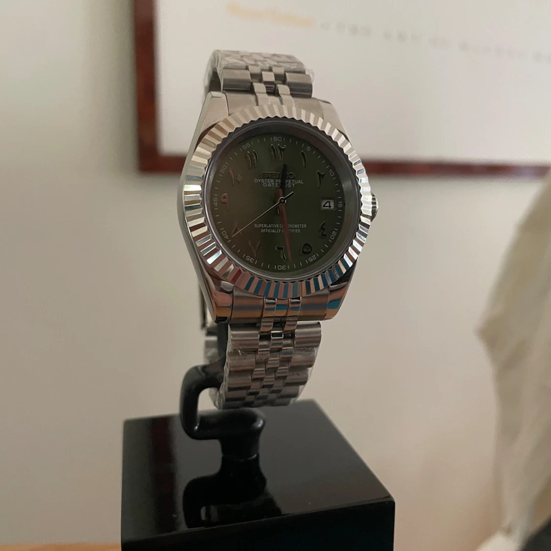 Seiko Mod Olive green urtavla med arabiska siffror - 1