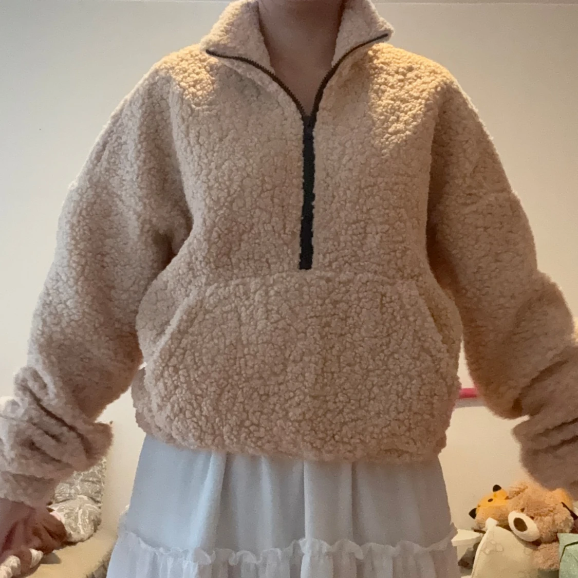 Beige teddytröja med half zip från SHEIN - 1