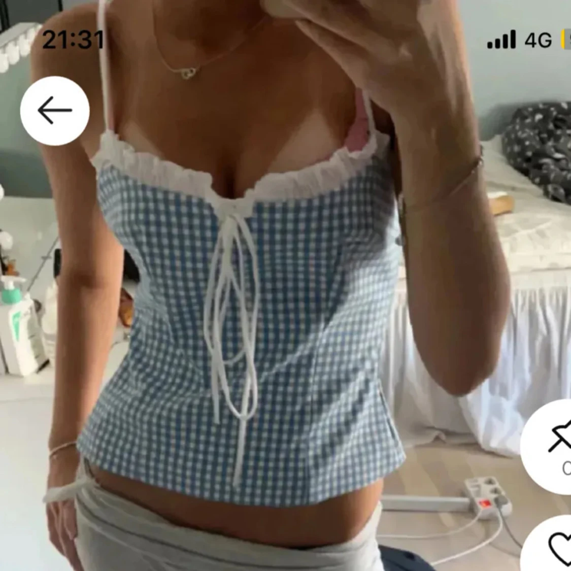 Blåvit rutig korsett med snörning