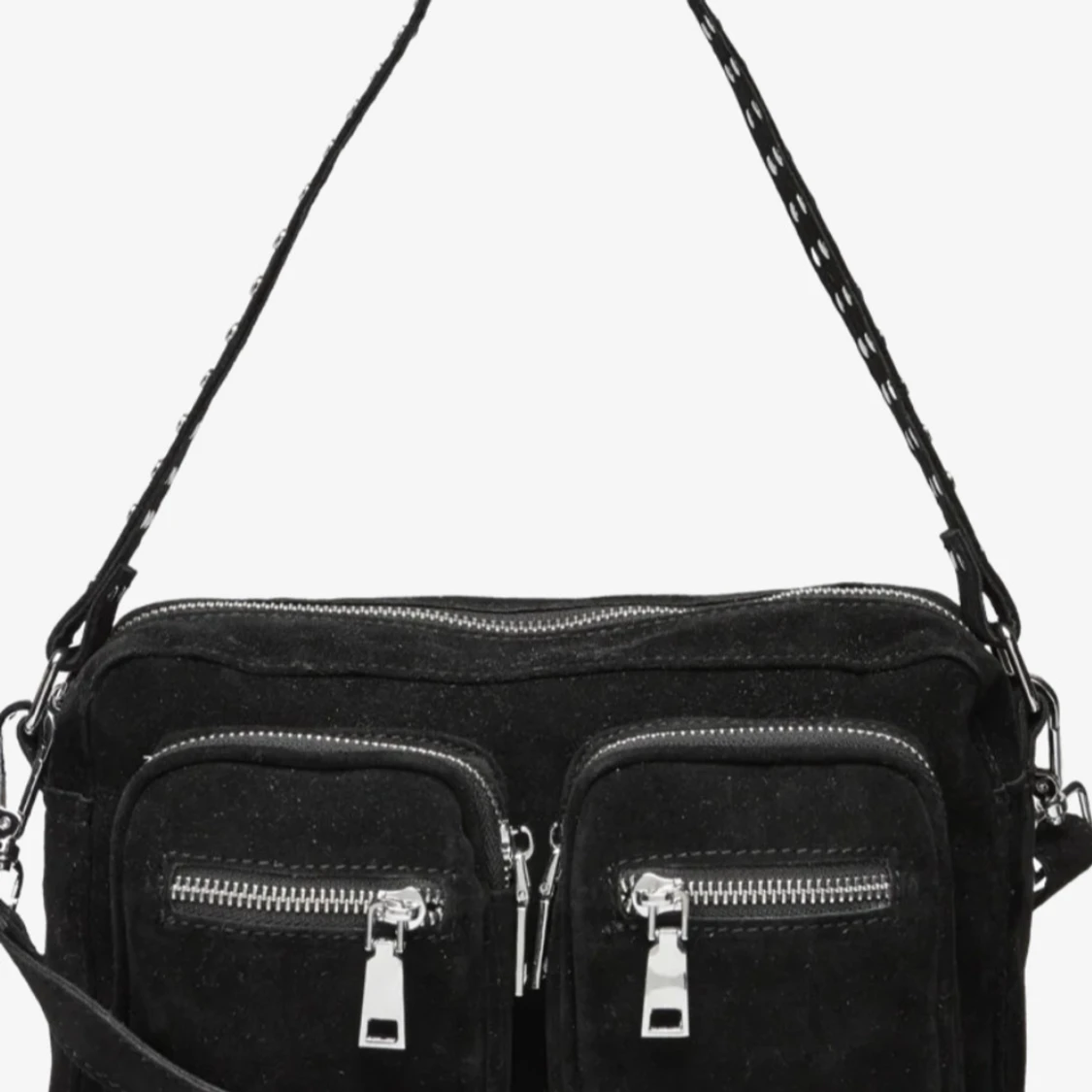 Svart mocka axelväska med dragkedjor