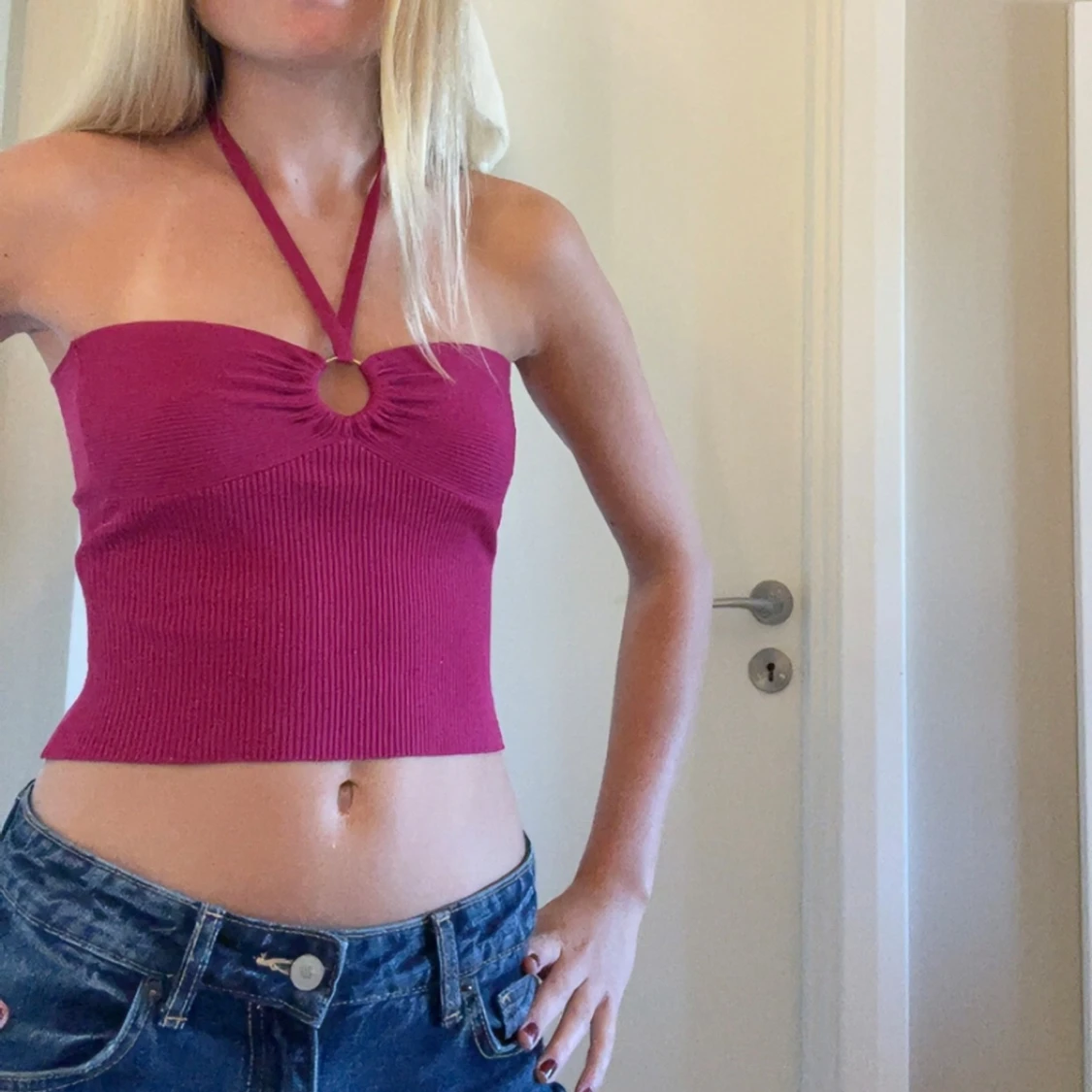 Ribbad hallonröd bandeau tubtopp - 3