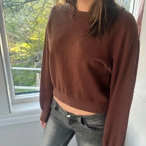 Brun sweatshirt från Zara - Jättefin sweatshirt från Zara i storlek M men skulle säga att den passar mer som S! Tröjan har en loose och croppad passform, rund hals och långa ärmar💕Hör av dig vid frågor eller bilder (pris kan alltid diskuteras)!!!