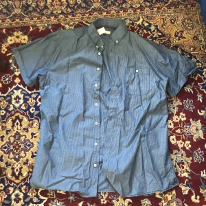 Blå randig skjorta  - Snygg blå kortärmad skjorta  med diskreta ränder och knappar framtill. Perfekt för en avslappnad stil. Har en bröstficka för extra stilpoäng.