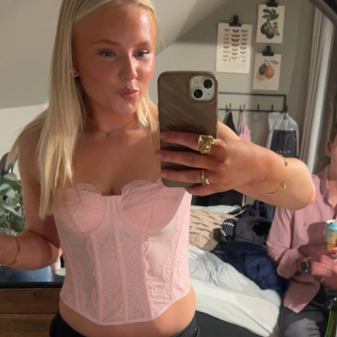 Ljusrosa korsett-topp