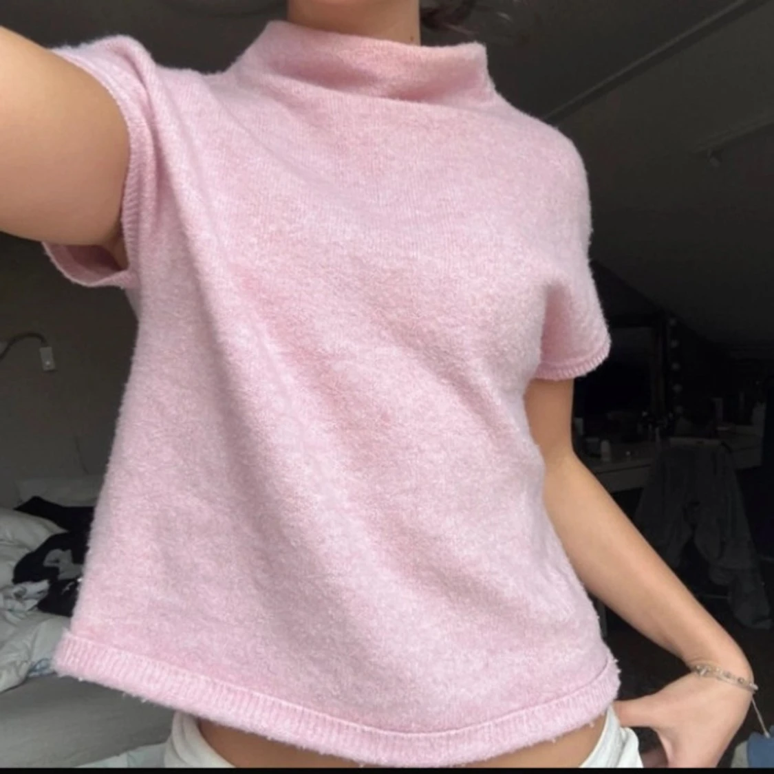 Ljusrosa stickad tröja - 1