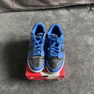 Nike Dunk Low blå och svarta - Storlek 44,5 helt okej skick