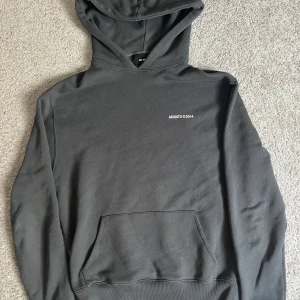 Mörkgrå hoodie från Axel Arigato - Säljer en stilren mörkgrå hoodie från Axel Arigato med liten vit logga på bröstet. Perfekt för en avslappnad look.