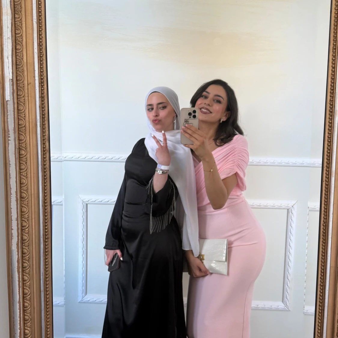 Ljusrosa offshoulder långklänning - 1