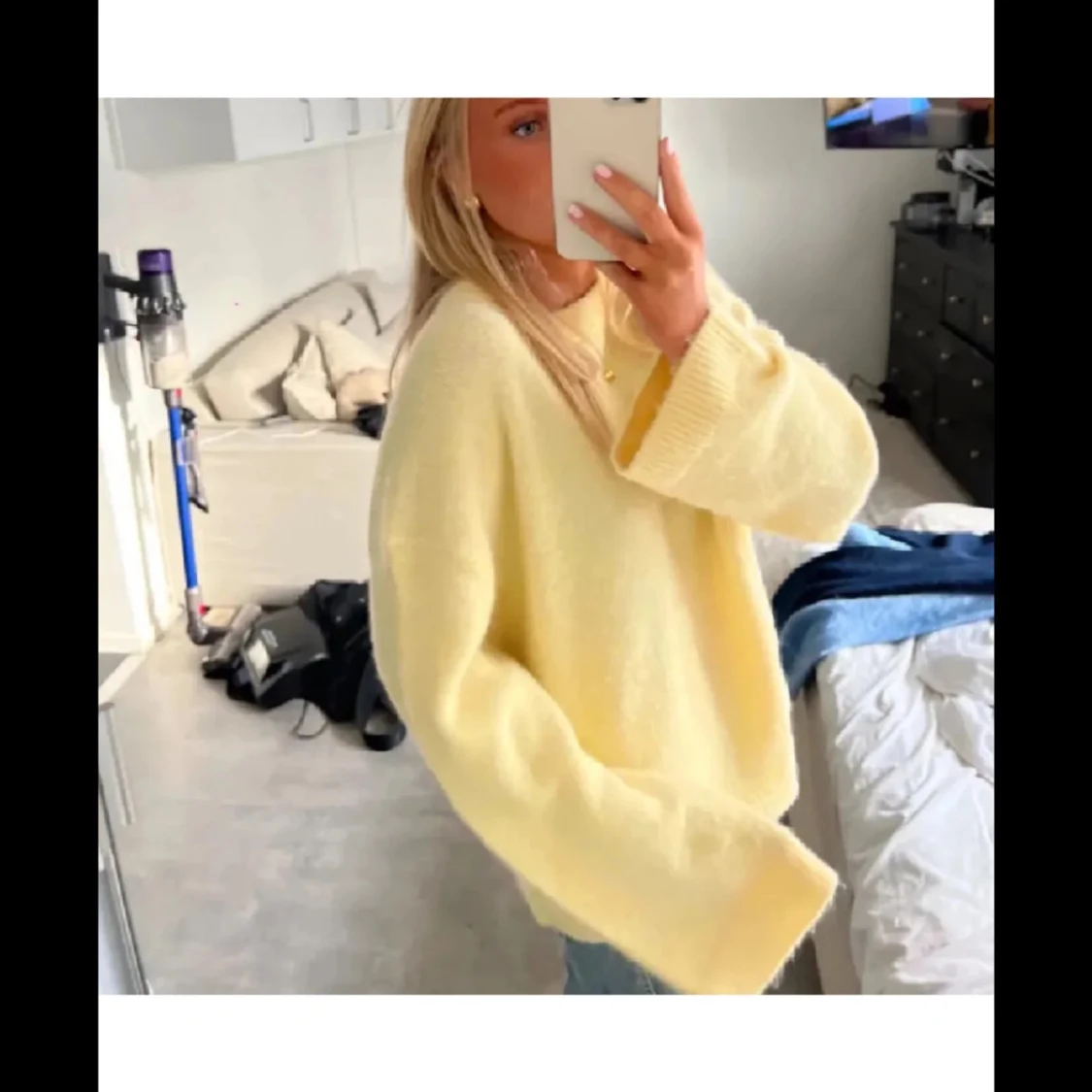 Gul stickad oversized tröja - 1