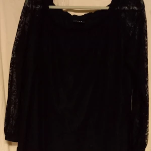 Svart blus med spetsarmar från Vila - Elegant svart blus med spetsarmar från Vila med vackra spetsdetaljer. Blusen  har långa ärmar och en lös passform, perfekt för en stilfull look. Den är tillverkad i ett mjukt material som ger en bekväm känsla.