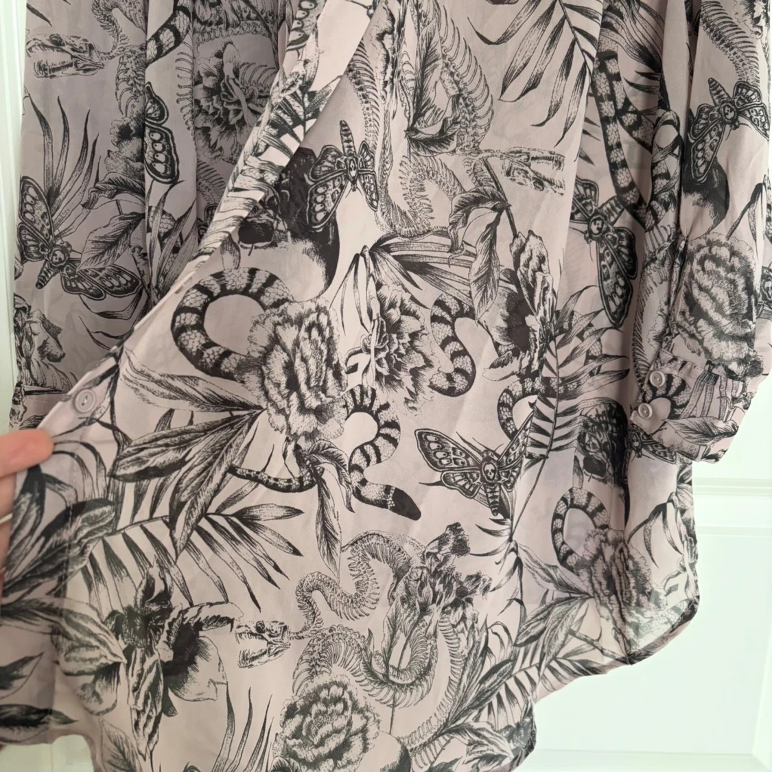 Ljusrosa mönstrad långärmad klänning - 3