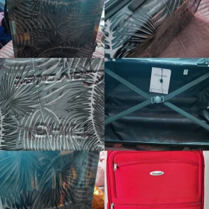 Svart resväska med palmbladsmönster från Cavalet - Säljer en stor svart resväska från Cavalet med glansig yta och stilrent palmbladsmönster. Väskan har dragkedja och praktiska innerband för att hålla packningen på plats. Perfekt för resor när du vill sticka ut lite extra. 300 för carvel och 500 kr för cavalet