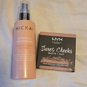sminkpaket - en oöppnad contour från nyx eftersom jag råkat köpa två. det är min favorit sen flera år tillbaka, perfekt kall brun. och en hair treatment från hickap bara använd två gånger. säljer pga behöver pengar. 80 för båda. nypris 179 + 139