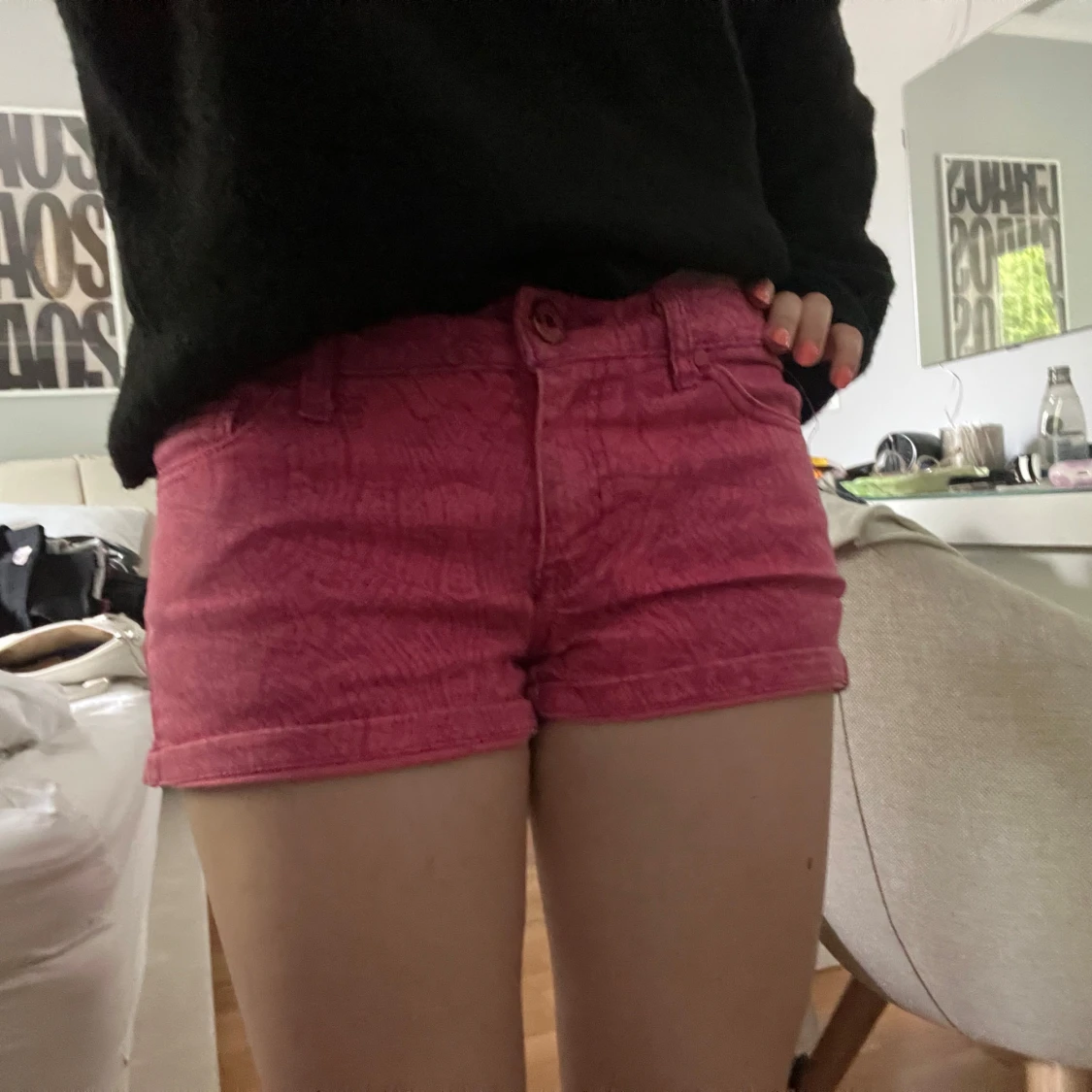 Rosa mönstrade jeansshorts - 2
