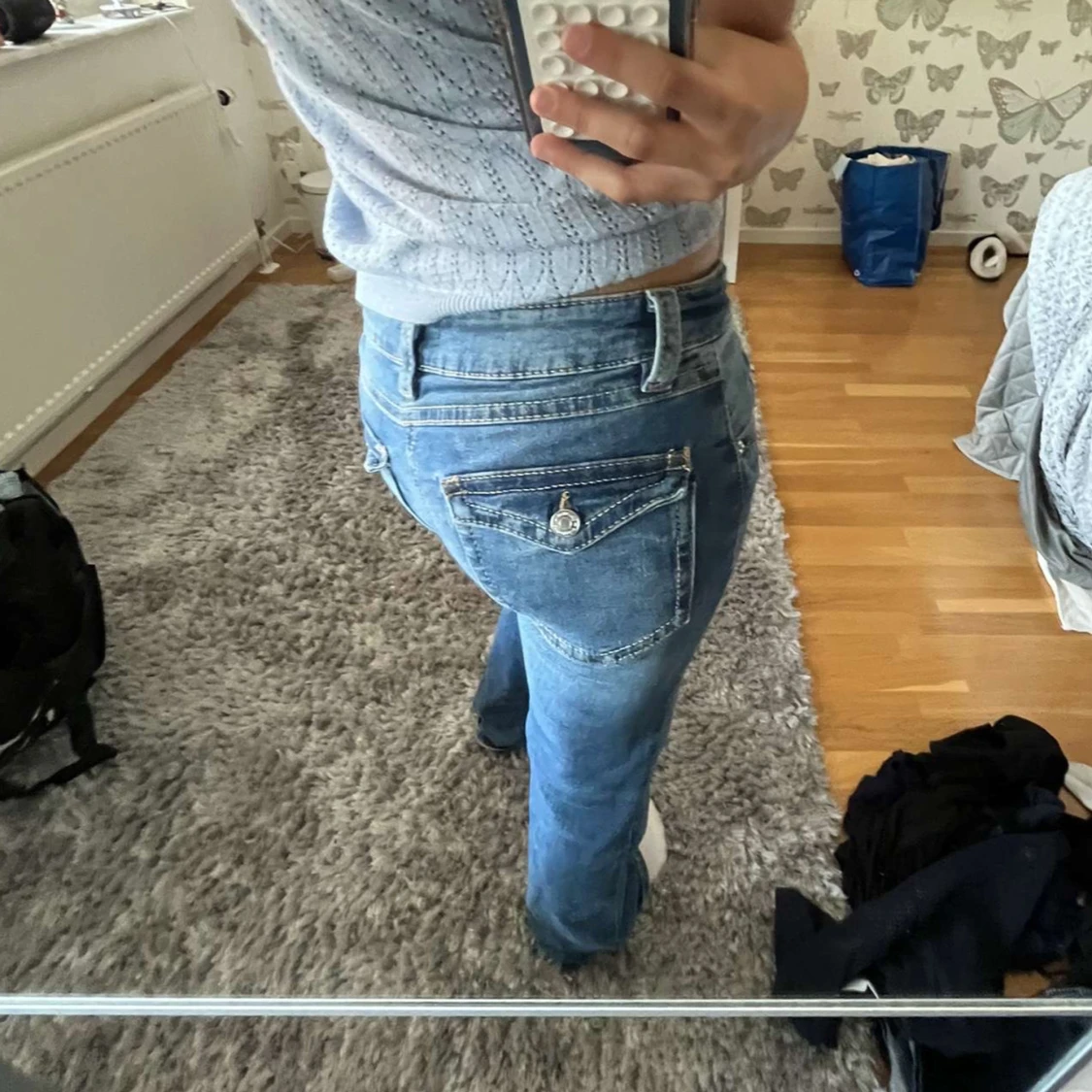 Blå bootcut jeans med låg midja - 1
