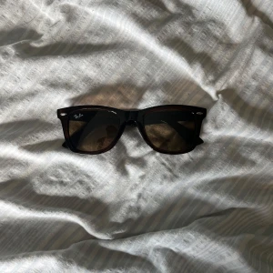 Ray-Ban Wayfarer solglasögon - Klassiska Ray-Ban Wayfarer solglasögon med svart och brun båge. Snygg tidlös design med mörka glas och diskret logga på linsen. Perfekt accessoar för soliga dagar.