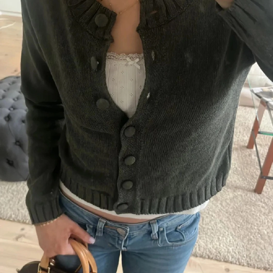 Mörkgrön kofta med knappar - 1