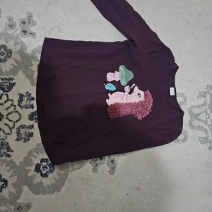 Mörklila långärmad tröja med igelkottmotiv med byxor - Tröja med byxor st 122 i gott skick.