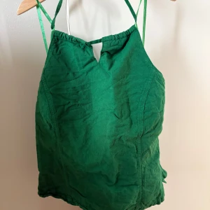 Grön halterneck top  - Säljer en snygg grön halterneck top från SIS by Sisters med en liten v-ringning framtill. Klänningen har dragkedja i sidan och är öppen på den del av ryggen. Den är i använt men bra skick. Stryks innan den skickas. 