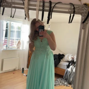 Mintgrön långklänning med spetsdetaljer - Aldrig använd