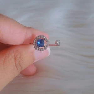 Lily and Rose ring - Silverfärgad Lily and Rose ring med en stor rund blå sten i mitten, omgiven av små klara kristaller. Ringen är öppen