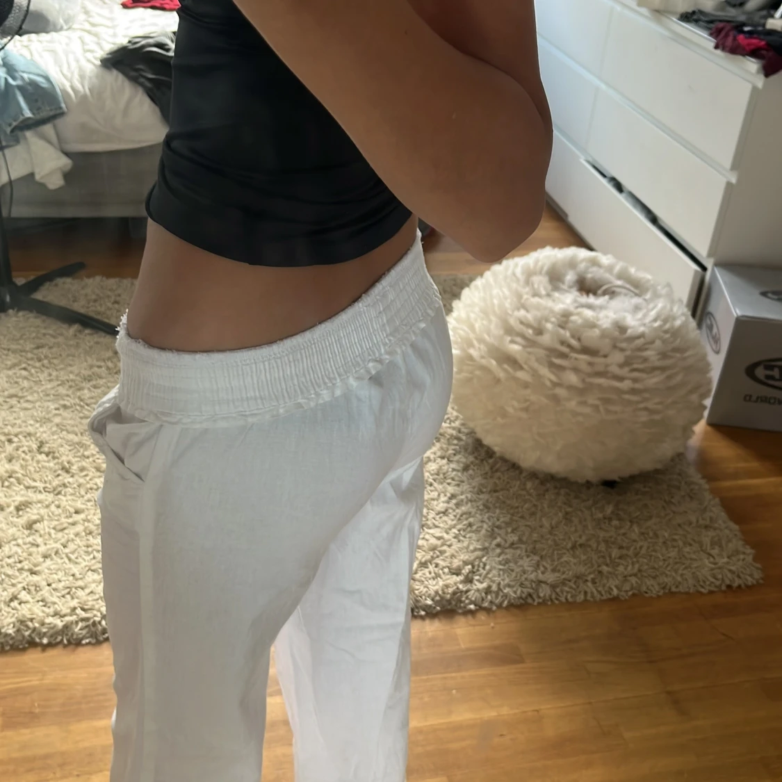 Vita linnebyxor med resårmidja - 1