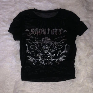 Svart mesh-topp med dödskallemotiv - Alla stenar sitter kvar, det skymmer ganska mycket när man väl har på sig den så man kommer nog undan med bara bh under 🥰