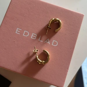 Guldörhängen från Edblad - Säljer ett par eleganta guldörhängen från Edblad. Dessa örhängen har en stilren design med en rundad form och är perfekta för att ge en touch av lyx till din outfit. De kommer i en fin rosa förpackning.