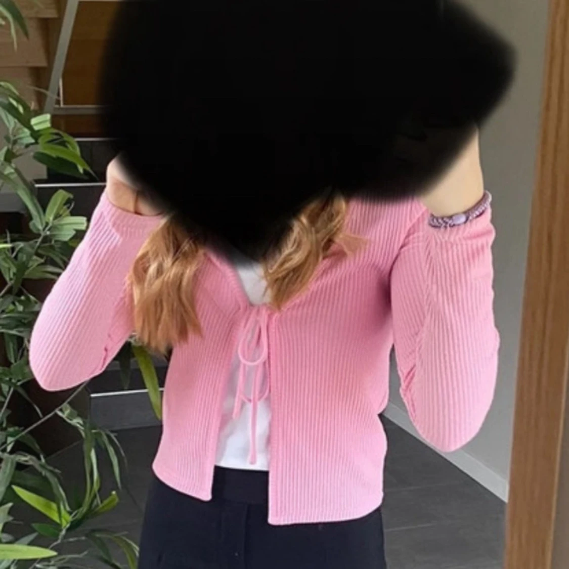 Rosa ribbad kofta med knyt - 2