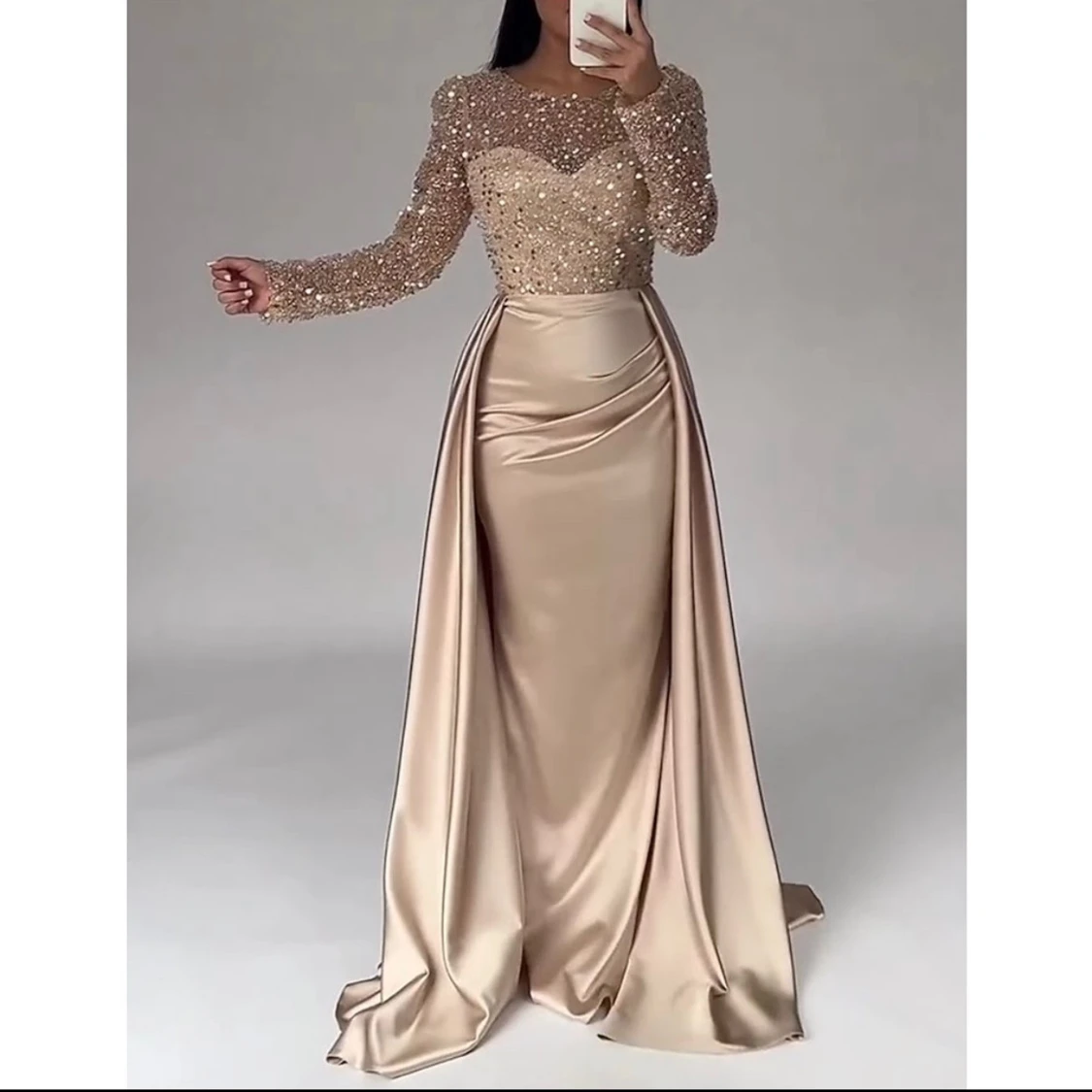 Champagnefärgad långklänning LanTing - 1