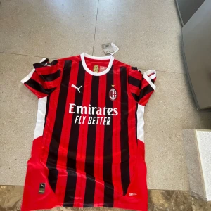 AC Milan fotbollströja Puma - Säljer en officiell AC Milan fotbollströja från Puma med klassiska röda och svarta ränder, vit krage och detaljer. Tröjan har klubbmärke och sponsortryck på bröstet samt är tillverkad i ett lätt och ventilerande material. Den är inte äkta men är väldigt bra kvalité.