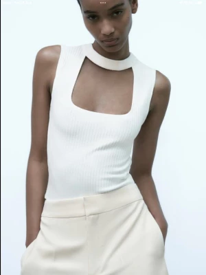 Zara ribbad chocker cut out topp vit - Säljer denna super fina topp ifrån zara. Använd 1 gång inga fläckar eller så. Nyskick. Storlek S. Slut överallt i Sverige.