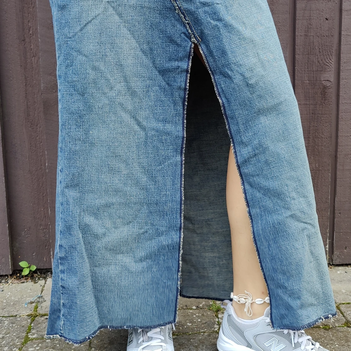 Y2K asymmetric maxi jeans skirt with slit  - 91