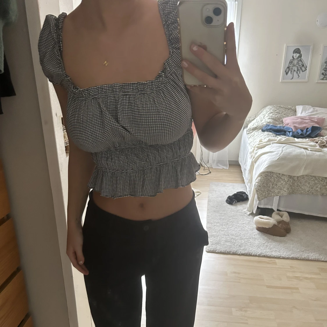 Randig topp med puffärmar - 90