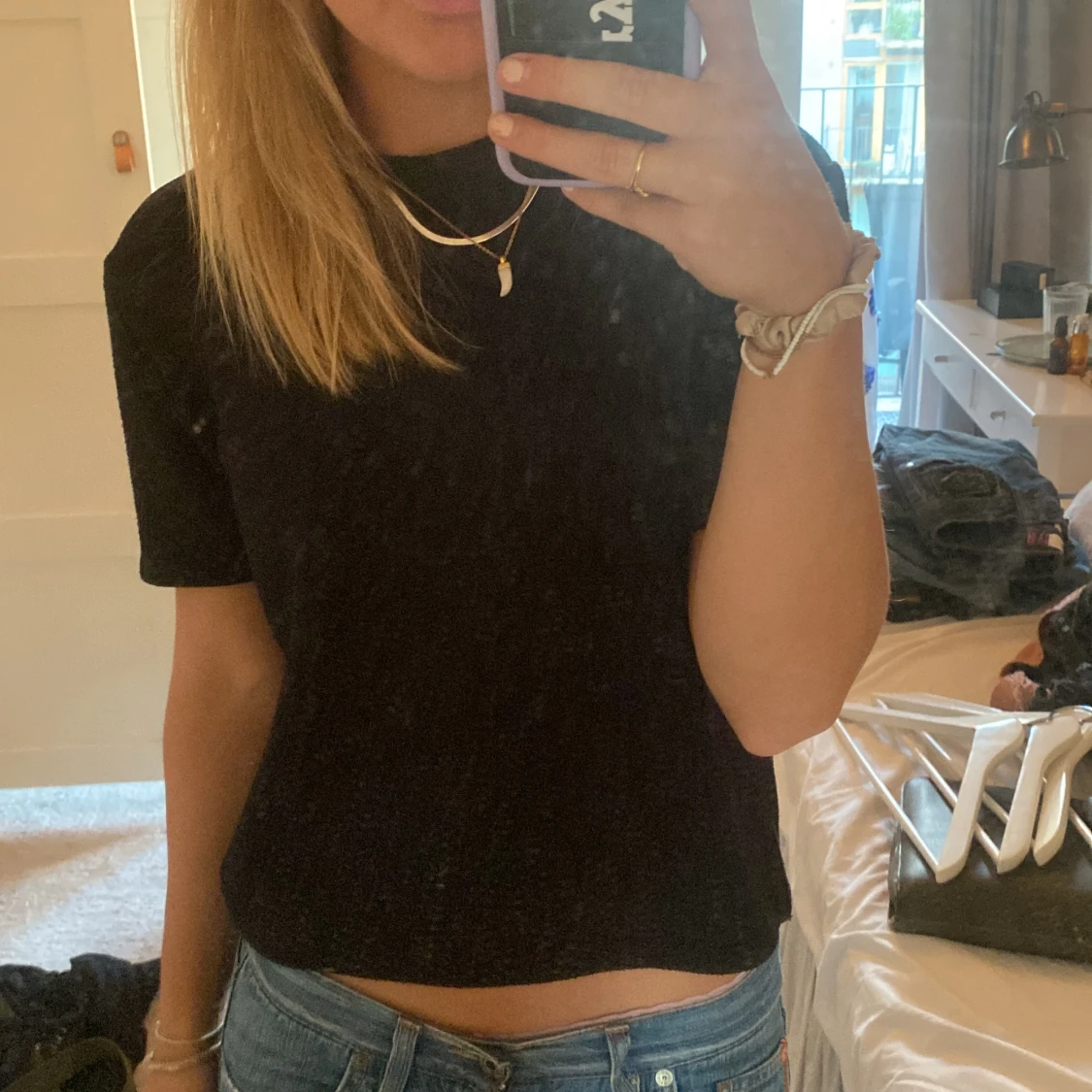 Stickad svart T-shirt