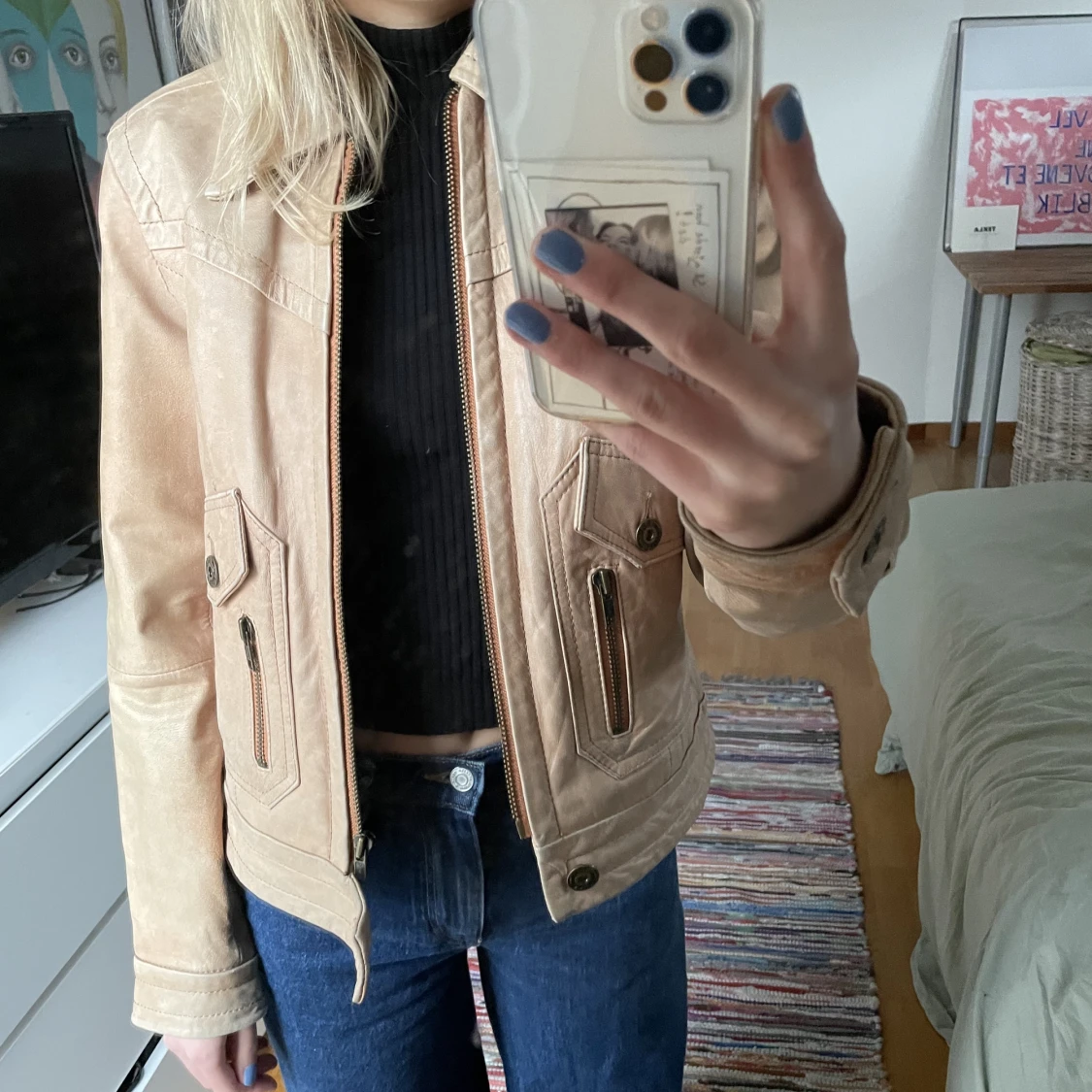 Beige läderjacka - 91