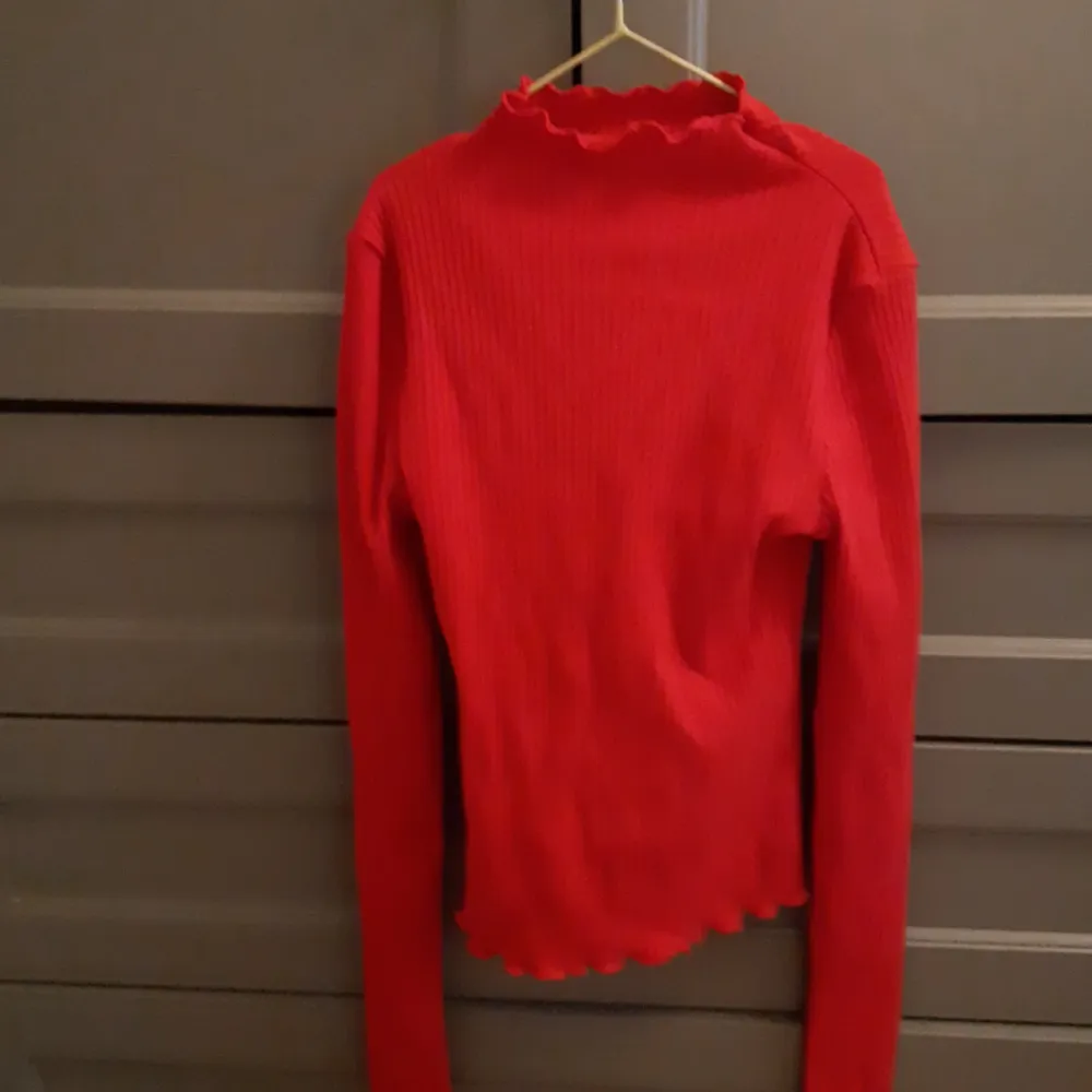 Röd tajt långärmad tröja med turtelneck. Bara använd 3-4 gånger och i perfekt skick! Kontakta mig vid frågor eller om du vill ha flera bilder! Köparen står för frakten. Toppar.