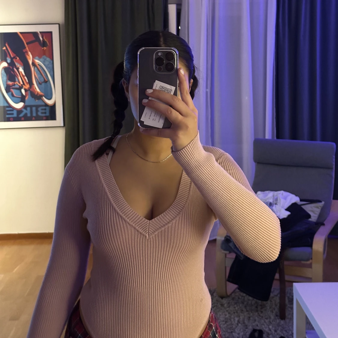 Ribbad body (grå och rosa) - 90