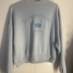 Sweatshirt  - Blå sweatshirt med ett tryck dom är sytt. Storlek xs från Nelly. 60 kr + frakt🫶🏼