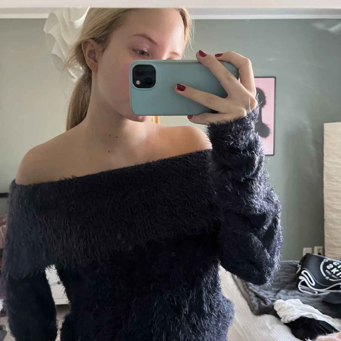 Blå offshoulder tröja - 91